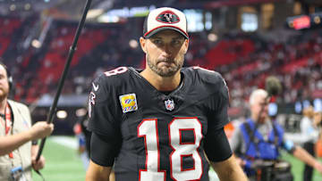 Sep 29, 2024; Atlanta, Georgia, USA; Atlanta Falcons quarterback Kirk Cousins (18) walks off the field after a game against the New Orleans Saints at Mercedes-Benz Stadium. Mandatory Credit: Brett Davis-Imagn Images
