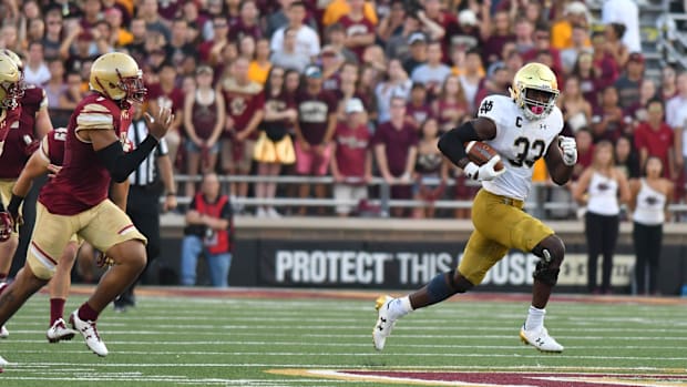 Josh Adams busts off a big run against Boston College in 2017