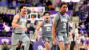 TCU's Vasean Allette (3) celebrates after his buzzer-beating 3 vs. Oklahoma State on Feb. 12, 2025.