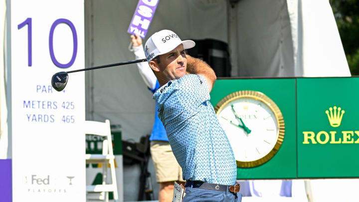 Aug 16, 2024; Memphis, Tennessee, USA; Dennis McCarthy plays his shot from the tenth tee during the second round of the FedEx St. Jude Championship golf tournament at TPC Southwind. Mandatory Credit: Steve Roberts-USA TODAY Sports