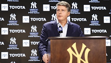 Dec 21, 2022; Bronx, New York, USA; Hal Steinbrenner during a press conference at Yankee Stadium. 