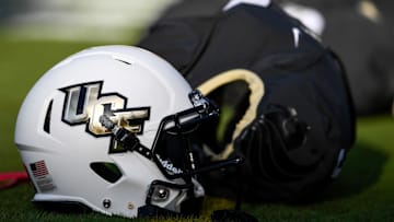 Aug 29, 2019; Orlando, FL, USA; General view of a UCF helmet prior to the game between the UCF Knights and the Florida A&M Rattlers at Spectrum Stadium. Mandatory Credit: Douglas DeFelice-Imagn Images