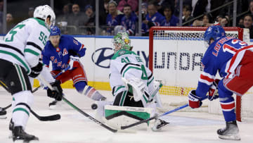 Feb 20, 2024; New York, New York, USA; Dallas Stars goaltender Scott Wedgewood (41) makes a save