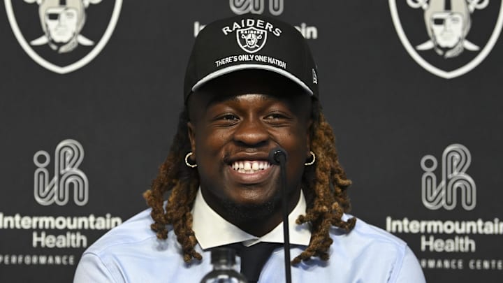 Las Vegas Raiders running back Ashton Jeanty speaks to media after being drafted. Las Vegas Raiders running back Ashton Jeanty speaks to media after being drafted.