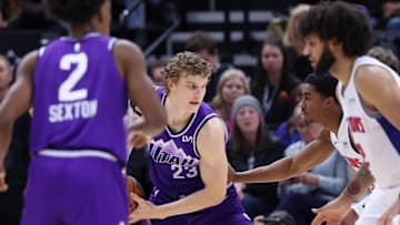 Jan 3, 2024; Salt Lake City, Utah, USA; Utah Jazz forward Lauri Markkanen (23) looks to move the ball against the Detroit Pistons during the third quarter at Delta Center. Mandatory Credit: Rob Gray-Imagn Images