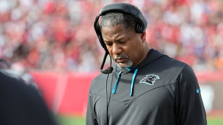 Former Carolina Panthers interim head coach Steve Wilks visited the Atlanta Falcons for training camp practice.