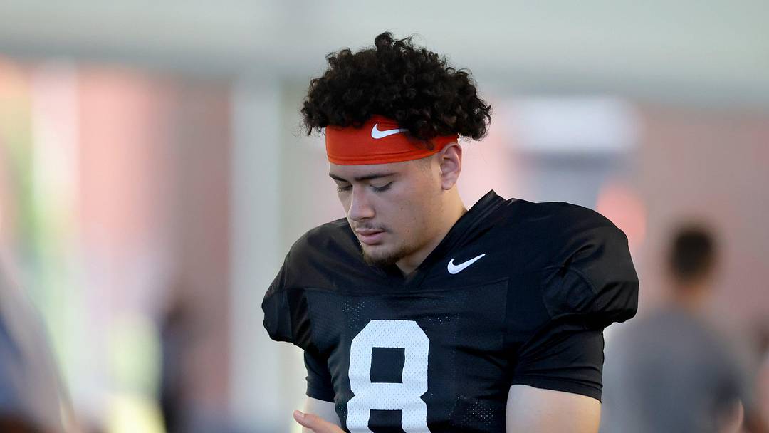 Oklahoma State's Maealiuaki Smith prepares for practice during an Oklahoma State University Cowboys spring football practice at Sherman E. Smith Training Center in Stillwater, Okla., Tuesday, April 16, 2024. Oklahoma State's Maealiuaki Smith prepares for practice during an Oklahoma State University Cowboys spring football practice at Sherman E. Smith Training Center in Stillwater, Okla., Tuesday, April 16, 2024.