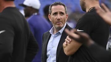 Aug 9, 2024; Baltimore, Maryland, USA; Philadelphia Eagles general manger Howie Roseman stands on the field  before a preseason game against the Baltimore Ravens at M&T Bank Stadium. Mandatory Credit: Tommy Gilligan-Imagn Images