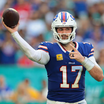 Buffalo Bills QB Josh Allen throws during the second half against the Miami Dolphins at Hard Rock Stadium.