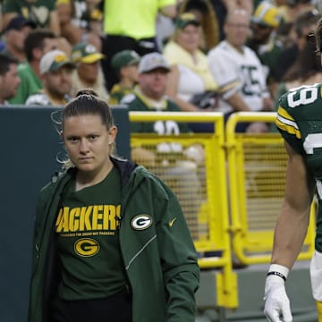 Green Bay Packers safety Zayne Anderson (39) leaves the field after sustaining a knee injury against the New York Jets.