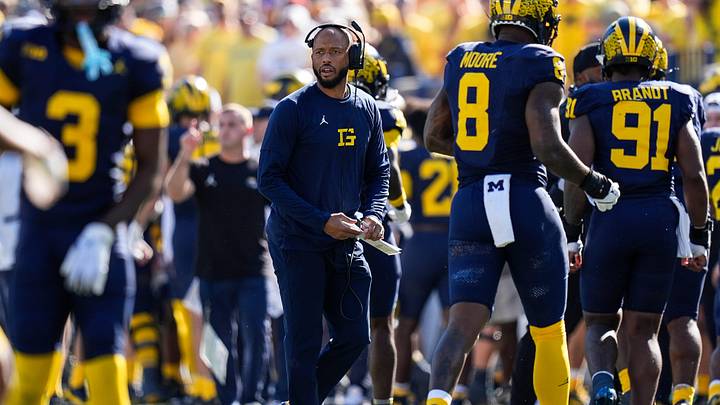 Michigan defensive back coach LaMar Morgan looks on after a play against USC during the first half at Michigan Stadium in Ann Arbor on Saturday, Sept. 21, 2024.