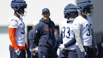 Ben Johnson looks over the players at rookie camp. Johnson got a few breaks by the Bears schedule a first-year coach can use.