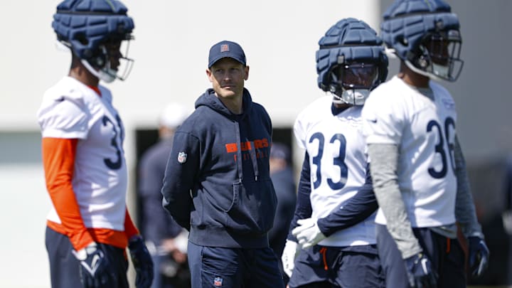 Ben Johnson looks over the players at rookie camp. Johnson got a few breaks by the Bears schedule a first-year coach can use.