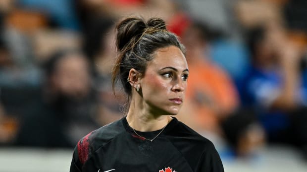 Canada defender Sydney Collins before a match against El Salvador on Feb. 22, 2024