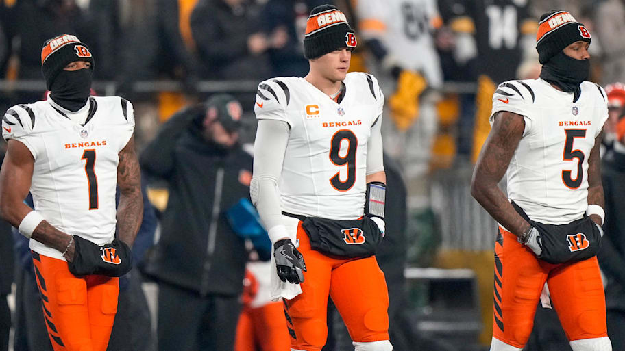 Cincinnati Bengals receiver Ja'Marr Chase, quarterback Joe Burrow and receiver Tee Higgins