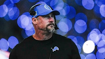 Detroit Lions head coach Dan Campbell looks on at a timeout against Chicago Bears during the second half at Ford Field in Detroit on Thursday, Nov. 28, 2024.