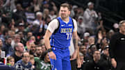 Dec 25, 2024; Dallas, Texas, USA; Dallas Mavericks guard Luka Doncic (77) celebrates during the game between the Dallas Mavericks and the Minnesota Timberwolves at the American Airlines Center. Mandatory Credit: Jerome Miron-Imagn Images