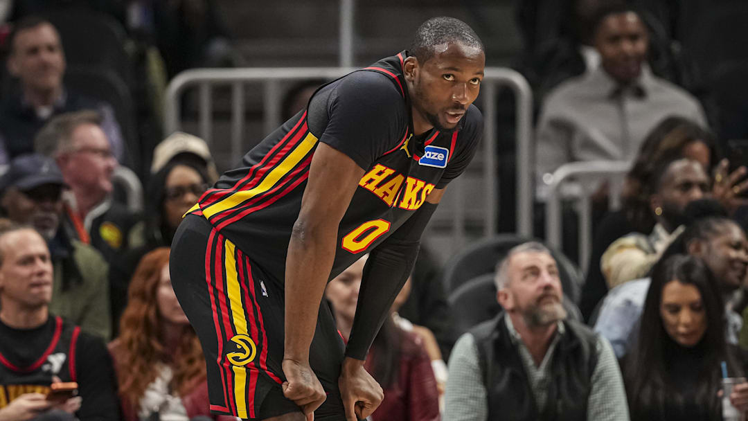 Feb 24, 2026; Atlanta, Georgia, USA; Atlanta Hawks forward Jonathan Kuminga (0) on the court against the Washington Wizards during the first half at State Farm Arena. Mandatory Credit: Dale Zanine-Imagn Images Feb 24, 2026; Atlanta, Georgia, USA; Atlanta Hawks forward Jonathan Kuminga (0) on the court against the Washington Wizards during the first half at State Farm Arena. Mandatory Credit: Dale Zanine-Imagn Images