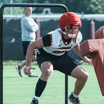 Louisville Cardinals football tight end Nate Kurisky during practice August 1, 2025, in Louisville, Kentucky.