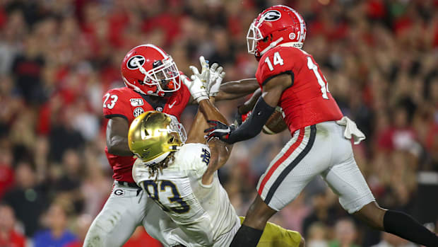 Notre Dame and Georgia battle in 2019 in Athens
