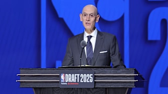 Jun 25, 2025; Brooklyn, NY, USA; NBA commissioner Adam Silver speaks during the 2025 NBA Draft at Barclays Center. Mandatory Credit: Brad Penner-Imagn Images