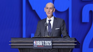 Jun 25, 2025; Brooklyn, NY, USA; NBA commissioner Adam Silver speaks during the 2025 NBA Draft at Barclays Center. Mandatory Credit: Brad Penner-Imagn Images