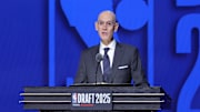 Jun 25, 2025; Brooklyn, NY, USA; NBA commissioner Adam Silver speaks during the 2025 NBA Draft at Barclays Center. Mandatory Credit: Brad Penner-Imagn Images