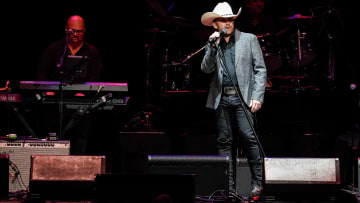 Justin Moore performs during the Tribute to Ronnie Milsap concert at Bridgestone Arena in Nashville.
