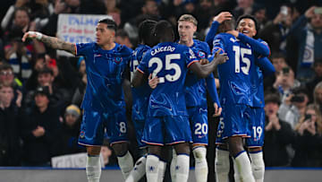 Cole Palmer (20) celebrates scoring Chelsea’s opener against Bournemouth on Tuesday in a dramatic 2–2 draw at Stamford Bridge.