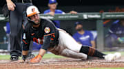 Baltimore, Maryland, USA; Baltimore Orioles outfielder Colton Cowser (17) scores during the fifth inning against the Toronto Blue Jays at Oriole Park at Camden Yards.