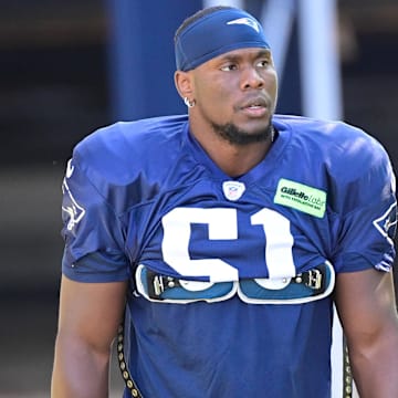 Aug 2, 2023; Foxborough, MA, USA; New England Patriots defensive end Keion White (51) heads to the practice fields at Gillette Stadium.