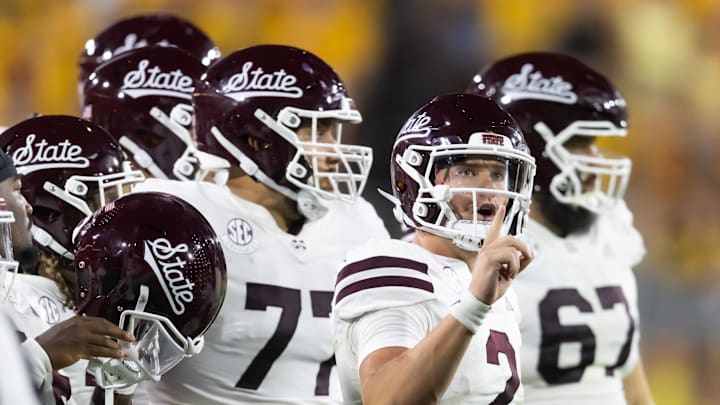 Mississippi State Bulldogs quarterback Blake Shapen against the Arizona State Sun Devils at Mountain America Stadium.