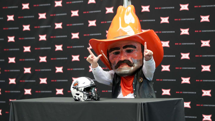 Jul 15, 2019; Arlington, TX, USA; Oklahoma State Cowboys mascot Pistol Pete during Big 12 media days at AT&T Stadium. Mandatory Credit: Kevin Jairaj-USA TODAY Sports