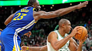 Jun 16, 2022; Boston, Massachusetts, USA; Boston Celtics center Al Horford (42) drives to the basket against Golden State Warriors forward Draymond Green (23) during the fourth quarter in game six of the 2022 NBA Finals at TD Garden. Mandatory Credit: Kyle Terada-Imagn Images