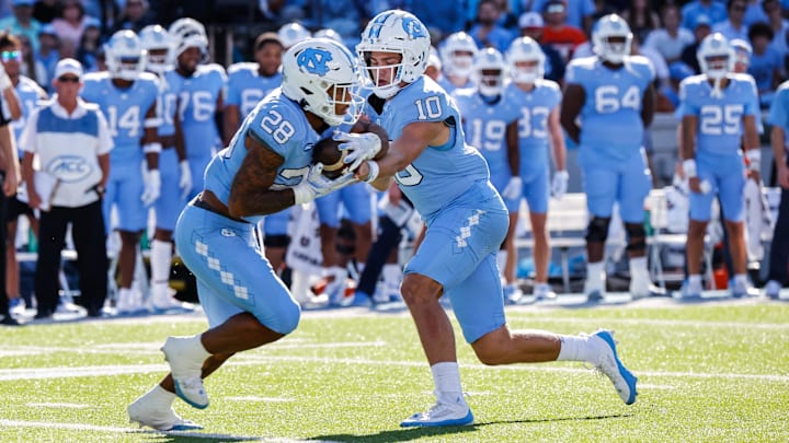 Omarion Hampton and Drake Maye