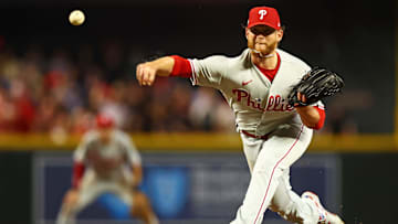Oct 20, 2023; Phoenix, Arizona, USA; Philadelphia Phillies relief pitcher Craig Kimbrel (31) pitches during the NLCS against the Arizona Diamondbacks