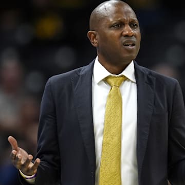 Feb 12, 2025; Columbia, Missouri, USA; Missouri Tigers head coach Dennis Gates reacts during the second half against the Oklahoma Sooners at Mizzou Arena. Mandatory Credit: Jay Biggerstaff-Imagn Images