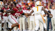 Alabama defensive lineman Tim Keenan III (96) chases after Tennessee quarterback Joe Milton III (7) during a football game between Tennessee and Alabama at Bryant-Denny Stadium in Tuscaloosa, Ala., on Saturday, Oct. 21, 2023.