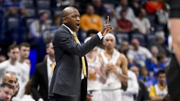 Mar 13, 2025; Nashville, TN, USA;  Missouri Tigers head coach Dennis Gates calls out the play against the Mississippi State Bulldogs during the second half at Bridgestone Arena. Mandatory Credit: Steve Roberts-Imagn Images