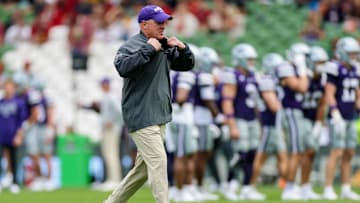 Aug 23, 2025; Dublin, IRELAND; Kansas State head coach Chris Klieman during the Aer Lingus Classic between Iowa State and Kansas State at Aviva Stadium. 