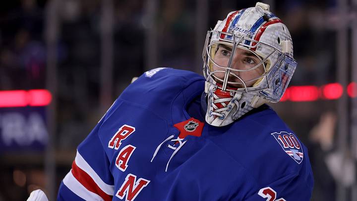 Mar 27, 2026; New York, New York, USA; New York Rangers goaltender Dylan Garand (33) during the third period against the Chicago Blackhawks at Madison Square Garden. Mandatory Credit: Brad Penner-Imagn Images Mar 27, 2026; New York, New York, USA; New York Rangers goaltender Dylan Garand (33) during the third period against the Chicago Blackhawks at Madison Square Garden. Mandatory Credit: Brad Penner-Imagn Images