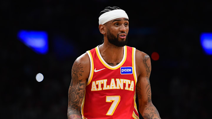 Atlanta Hawks guard Nickeil Alexander-Walker (7) reacts during the second half against the Boston Celtics at TD Garden on March 27, 2026 | Bob DeChiara-Imagn Images