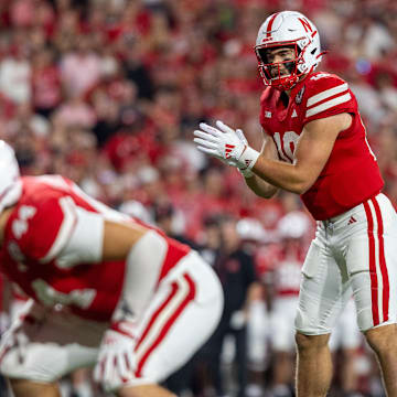  Nebraska quarterback Heinrich Haarberg enters the game and prepares to take a snap against Northern Iowa.