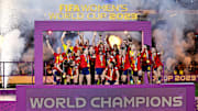  Spain lifting the 2023 FIFA Women's World Cup at Stadium Australia.