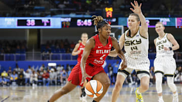 Jun 17, 2022; Chicago, Illinois, USA; Atlanta Dream guard Aari McDonald (2) drives to the basket