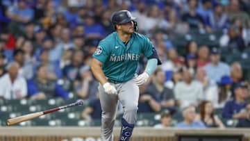 Apr 11, 2023; Chicago, Illinois, USA; Seattle Mariners first baseman Ty France (23) hits an