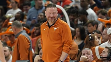 Texas Longhorns head coach Chris Beard reacts during the second half against the Creighton Bluejays