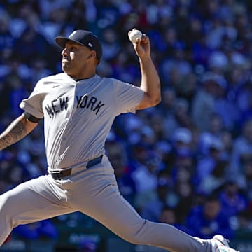 New York Yankees relief pitcher Nestor Cortes (65) delivers a pitch against the Chicago Cubs during the eight inning at Wrigley Field on Sept 7.