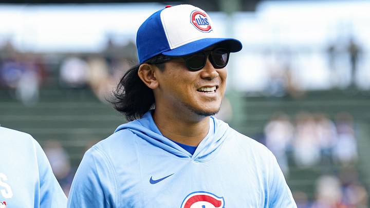 Apr 17, 2026; Chicago, Illinois, USA; Chicago Cubs pitcher Shota Imanaga (18) smiles before a baseball game against the New York Mets at Wrigley Field. Mandatory Credit: Kamil Krzaczynski-Imagn Images