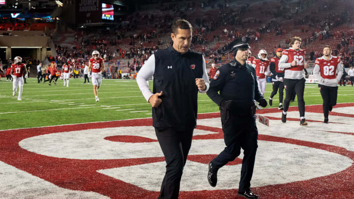 Wisconsin head coach Luke Fickell leaves the field after their game Saturday, November 11, 2023 at Camp Randall Stadium in Madison, Wisconsin. Northwestern beat Wisconsin 24-10.